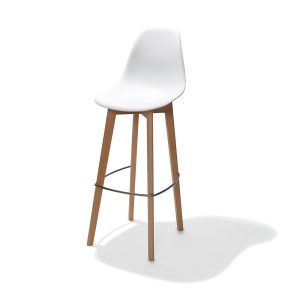 Barhocker, Keeve mit Rückenlehne, Birke/weiß