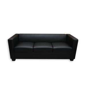 Sofa Couch, 3er  Loungesofa Lille, Kunstleder, schwarz