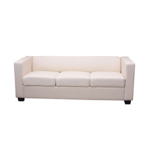 Sofa Couch, 3er  Loungesofa Lille, Kunstleder, weiß