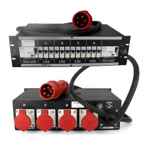 Stromverteiler 19" - UV 31 - 32A/400V - Kabel - FI1 = 2 x 16A + FI2 = 2 x 16A + Phasenkontrolle