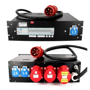 Stromverteiler 19" - UV 32 - 32A/400V - Kabel - FI1 = 3 x 230V + 2 x 16A + o. FI = 1 x 32A